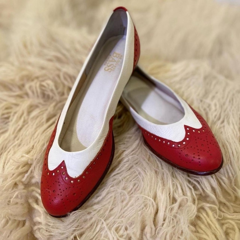 GH Bass Red White Leather Spectator Wingtip Flats Brogue Shoes 5172 04 7N